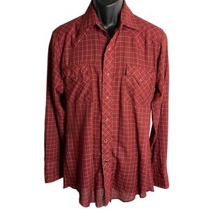 Vintage Karman Pearl Snap Western Shirt M Red Checked Pockets One Point Yoke